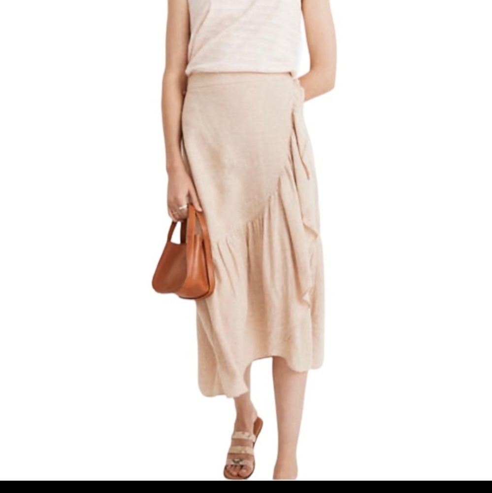 Madewell Cream Linen-Blend Midi Skirt
